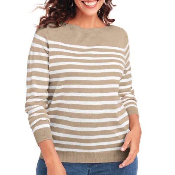 Blair Sweaters - NEW Khaki Striped Sz XL Casual or Dress Lightweight Boat Neck Pullover Sweater